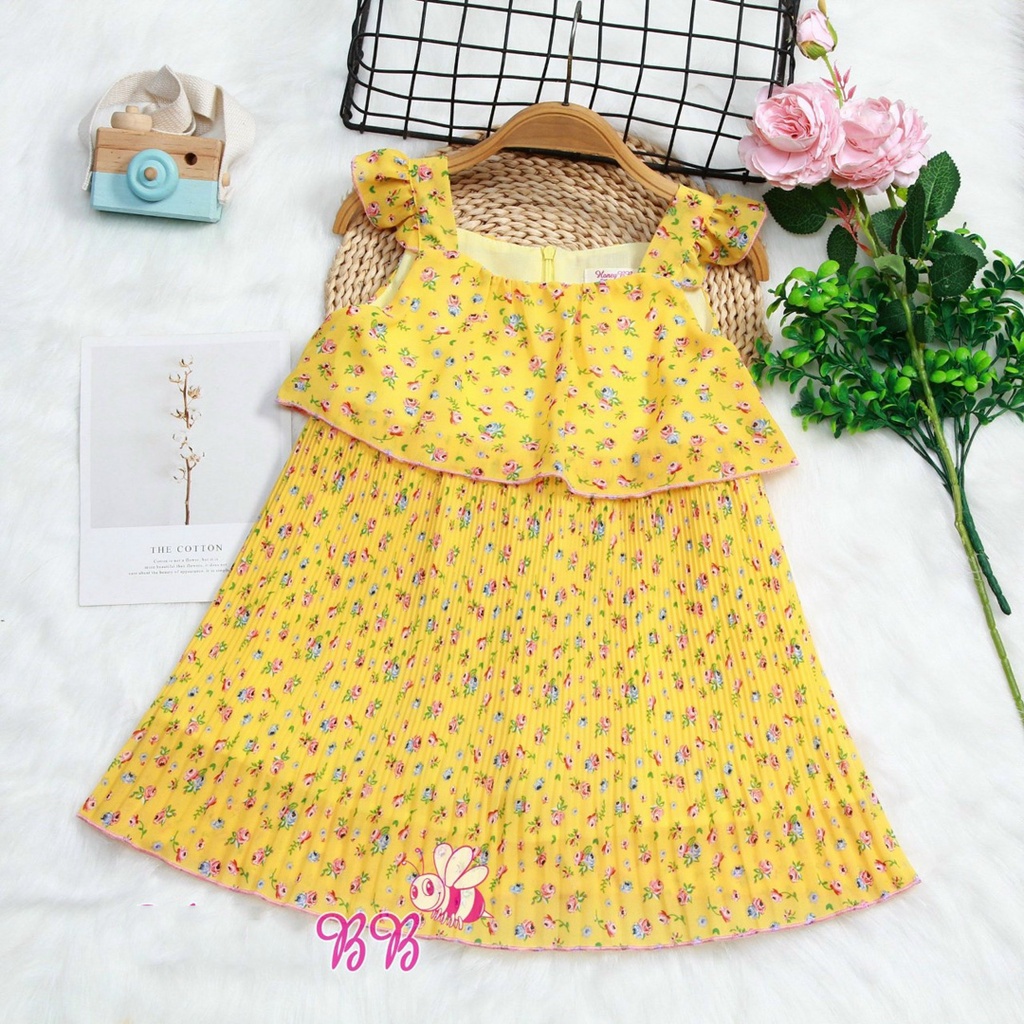 Đầm voan hàn dập ly in hoa nhí mát mẻ và rực rỡ mùa hè bé 10-45kg