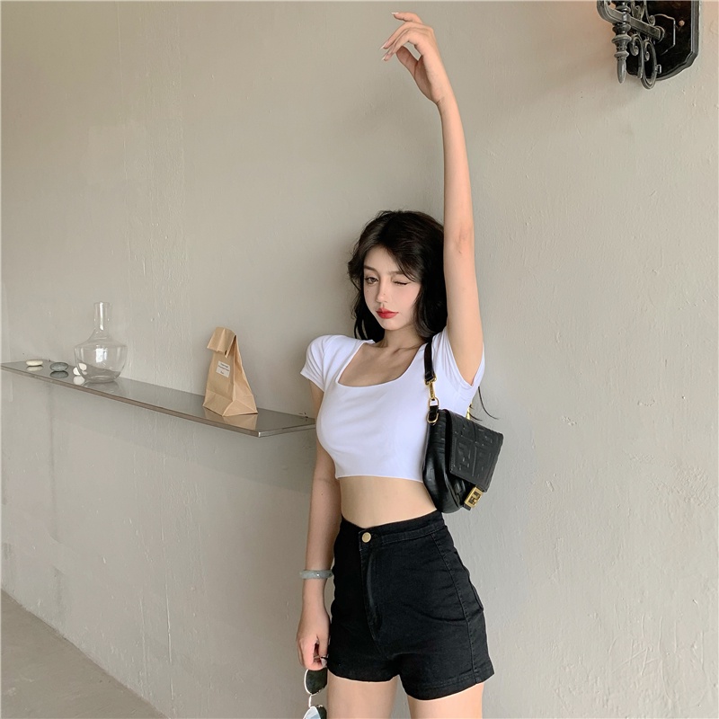 Áo Croptop Cổ Vuông Tay Ngắn Cotton 4 chiều Form ngắn RT6