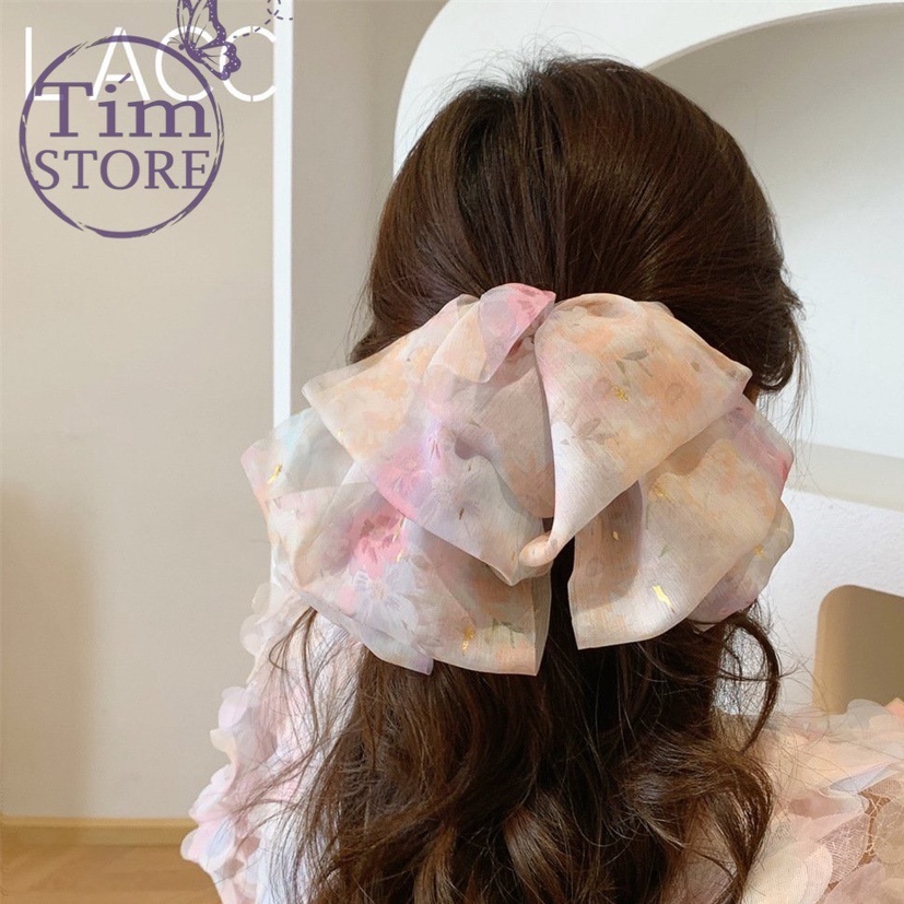 Kẹp tóc voan  chiffon cầu vồng TIMSTORE bigsize mềm mịn thời trang hottrend phong cách hàn quốc