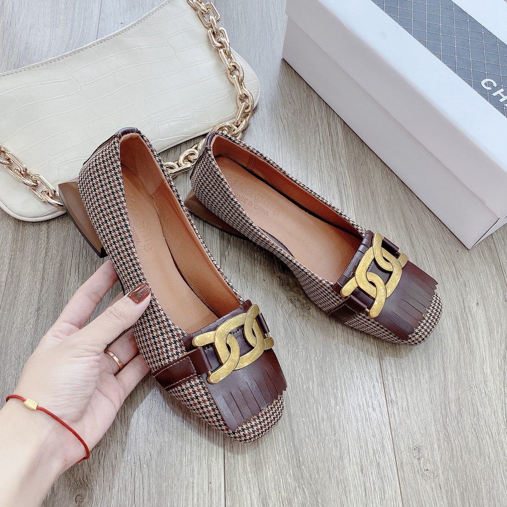 giày bệt kẻ tua rua vintage thời trang cực xinh nhé fullbox hàng qc 0106