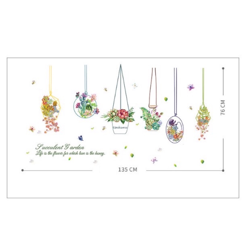 Decal dán tường giỏ hoa xinh xinh, sẵn keo dán mặt sau.