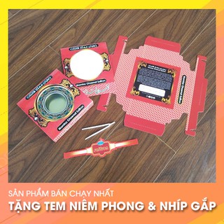 9*2cm- Trọn bộ hộp thiếc và giấy đỏ đựng saffron tặng tem và nhíp 3-10gr