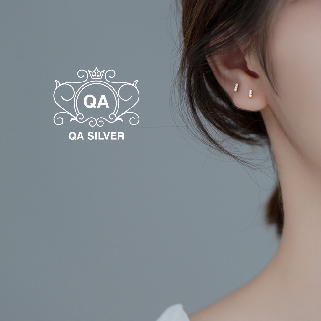 Khuyên tai bạc 925 thanh bạc khảm đá chốt bi vặn S925 MINIMAL QA Silver Earrings EA220810