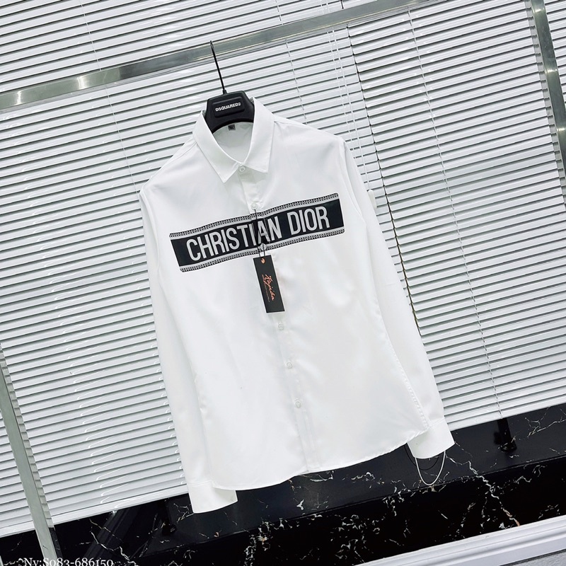 Áo sơ mi trắng nam CD dài tay phối dập vạch chữ ngực đơn giản chất vải lụa mềm mịn cao cấp SM44P