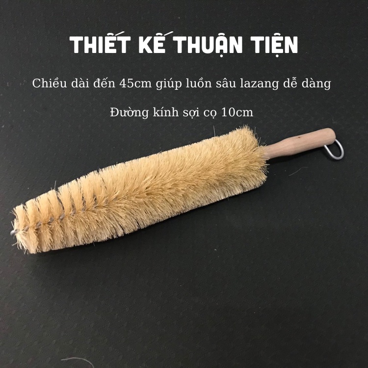 Cọ vệ sinh mâm lazang, dụng cụ rửa xe ô tô chuyên dụng sợi cọ Tapico cán gỗ dễ cầm, có móc treo