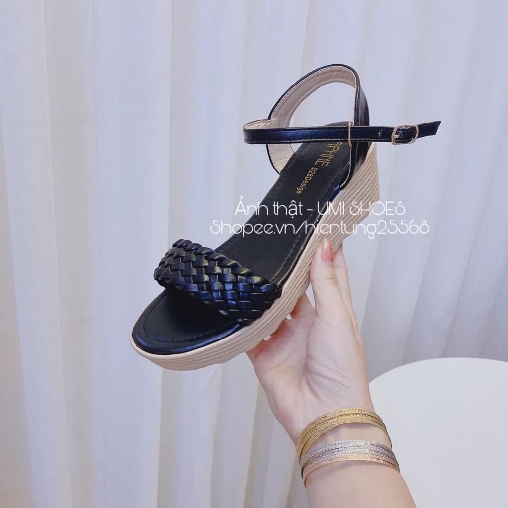 [HOT 2020] Sandal đế xuồng cao 5 phân quai ngang xoắn đan cói bện công sở đẹp ôm chân dép nữ màu đen/be đẹp