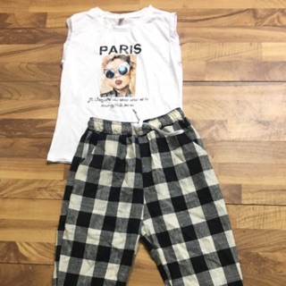 Set áo ba lỗ quần kẻ caro