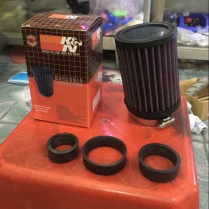 Pô E , lọc gió trụ tăng tốc K&N 1280 Tặng 3 đệm cao su gắn mọi xe