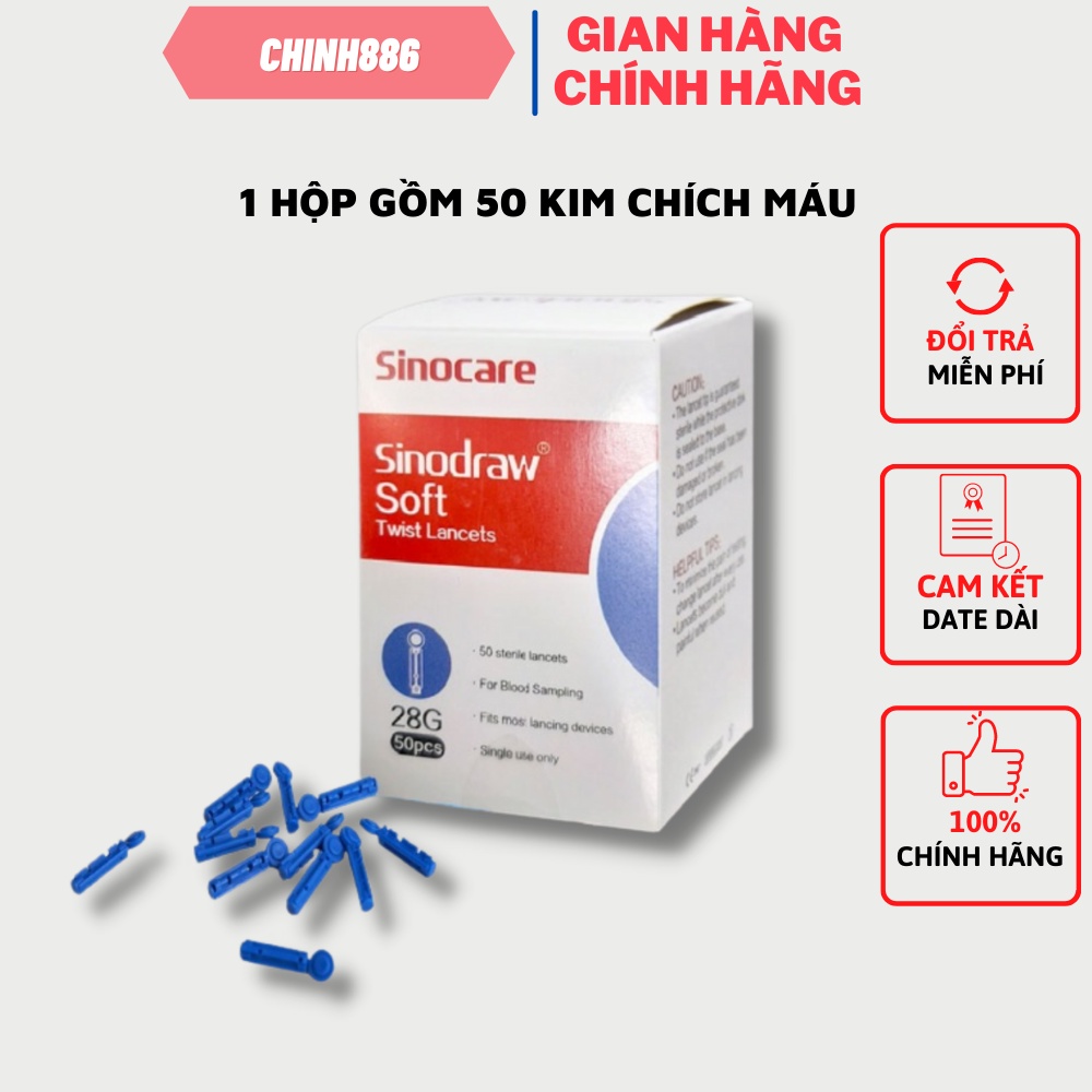 Hộp 50 kim chích máu 4 cạnh đầu tròn dùng cho đo thử đường huyết , tiểu đường