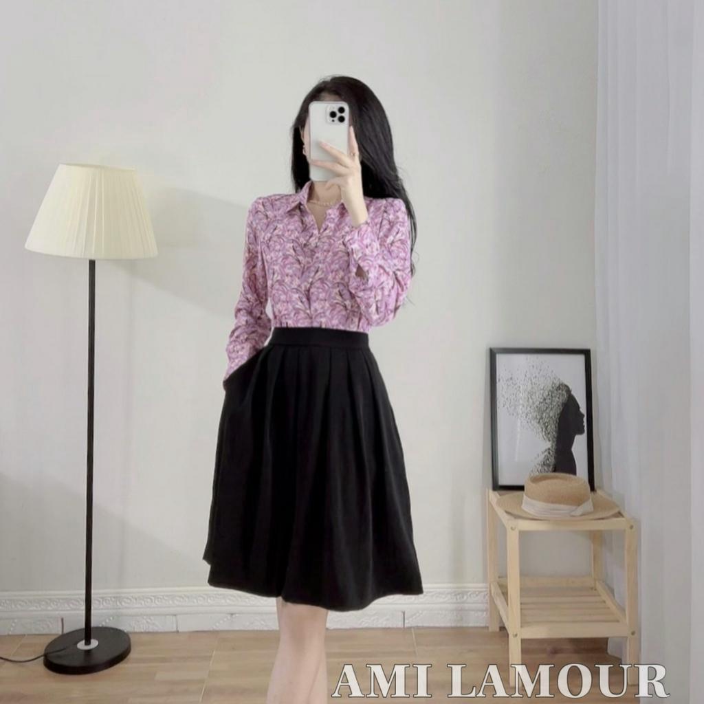 Áo sơmi hoa nhí SANA, áo sơmi AMI LAMOUR lụa crep cao cấp