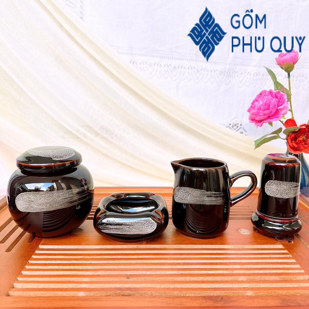 Bộ Ấm Chén Uống Trà ⚱ Ấm Trà Nầm S2 Đen Quệt ⚱ Gốm Sứ Bát Tràng Gomphuquy Hn13