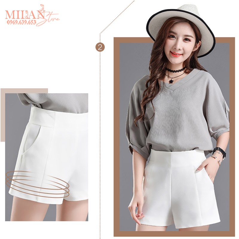 Quần short nữ cạp cao liền dáng ôm gen bụng cá tính có túi khóa sau - Màu Đen Trắng - Quần sooc vải dày đi biển công sở