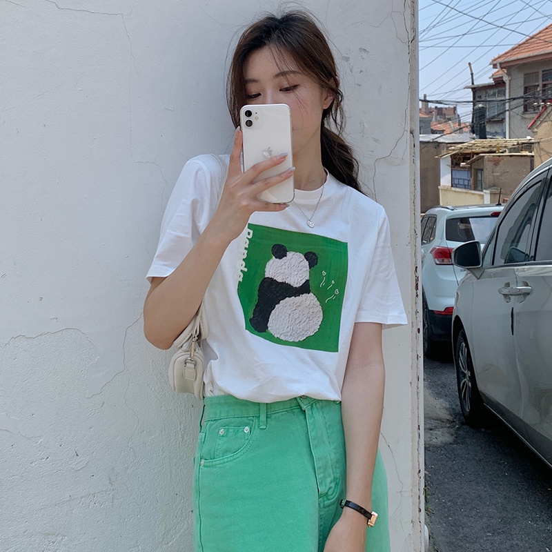 Áo thun SUXI tay ngắn cổ tròn họa tiết động vật thiết kế dáng rộng thoải mái