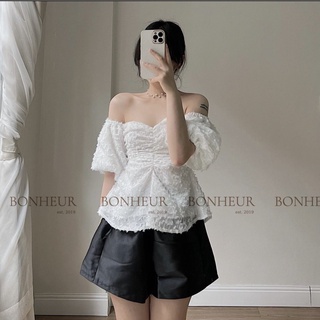 [V31-DN] Áo Voan Trễ Vai Lông Vũ Nhún Ngực, Áo Trễ Vai Tiểu Thư Phong Cách March.Clothes