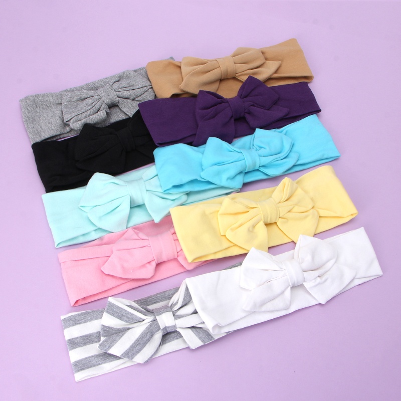 Băng Đô Vải Cotton Thắt Nơ Màu Trơn Dễ Thương Cho Bé Gái