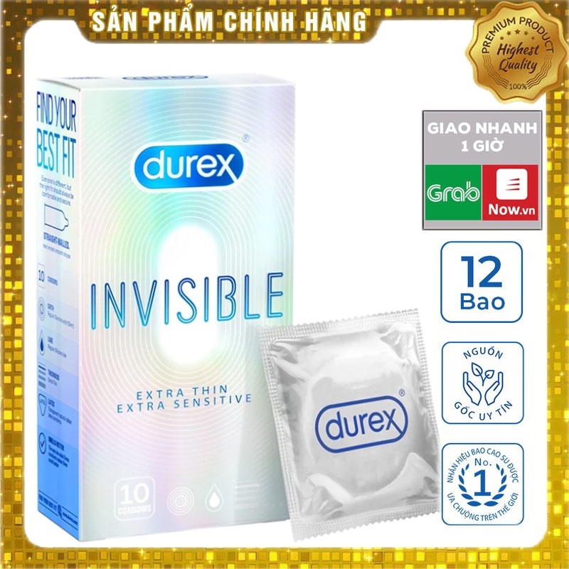 Bao cao su Durex Invisible Extra Thin Extra Sensitive 10 bao siêu ôm sát tạo khoái cảm cực đỉnh