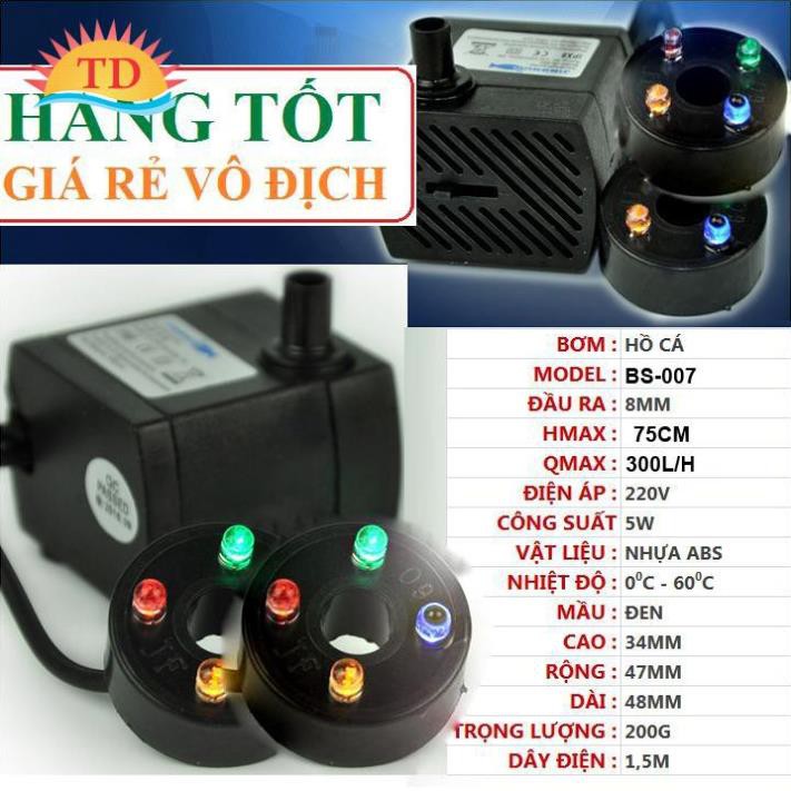 Máy bơm 5W có 2 vòng tròn 4 led - Máy Bơm Nước Chìm cho Hồ Cá, Hòn Non, Bộ Thác Nước - 5W 8 LED