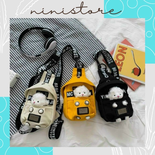 Túi Đeo Chéo Kèm Gấu Bông Siêu Cưng 💟 Túi Bao Tử Tặng Kèm Gấu Bông - Túi Tote - Túi Canvas 💟 0003