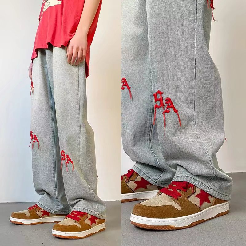 Quần jeans Dài Dáng Rộng Phong Cách Thời Trang Âu Mỹ Cho Nam Giới