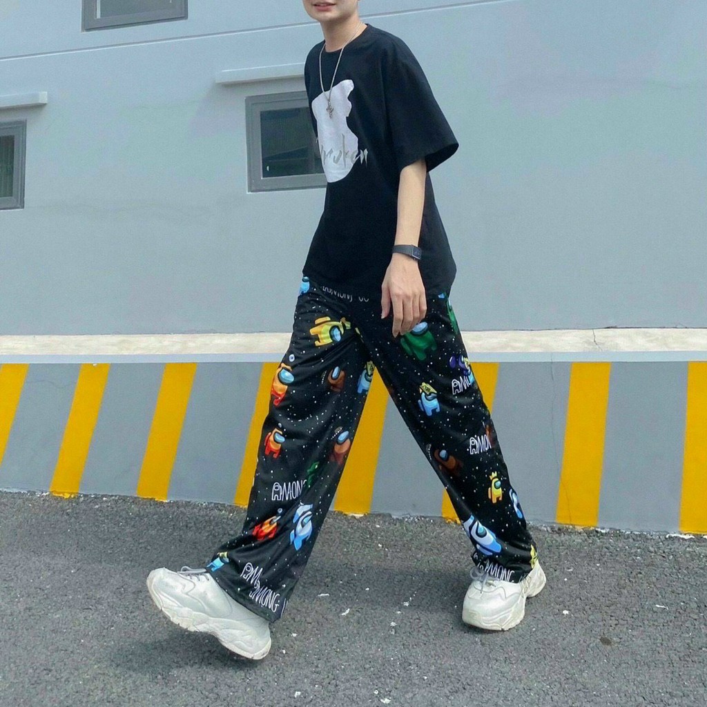 Quần Ống Rộng Nam Nữ không bo chân in hình đẹp phong cách unisex vải thun da cá êm mịn (phithuyen)