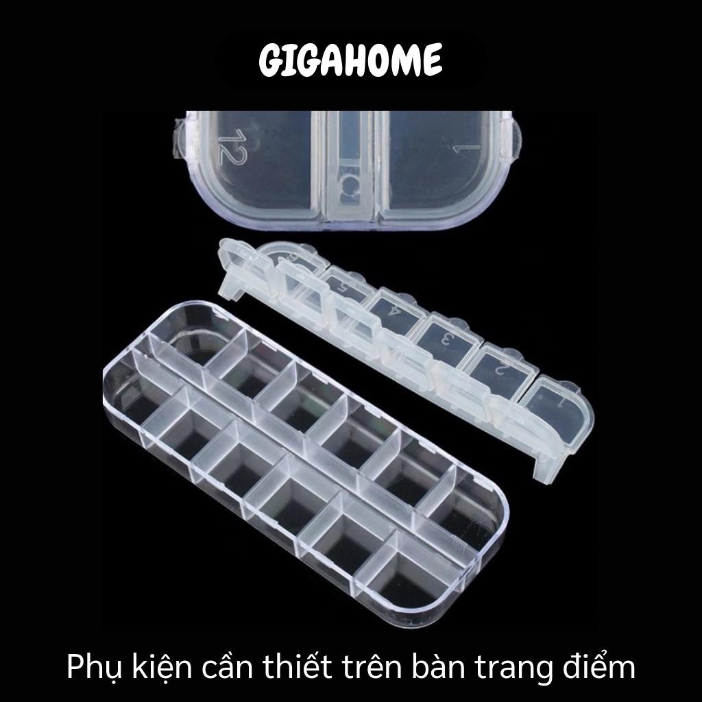 Hộp Đựng Đá Đính Nails GIGAHOME Khay Nhựa 12 Ô Nắp Bật Đựng Linh Kiện Điện Tử, Trang Sức 7833