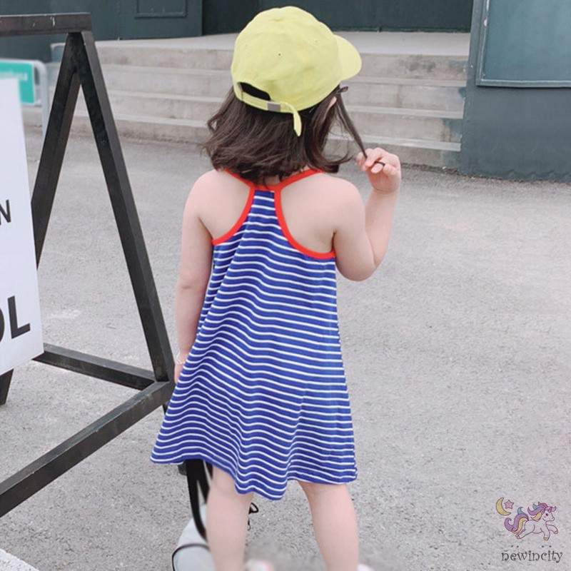 Đầm Hai Dây Họa Tiết Kẻ Sọc Thời Trang Mùa Hè Hàn Quốc Cho Bé Gái
