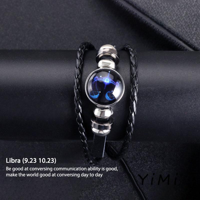 Vòng tay dây da nhiều lớp phối mặt hình 12 cung hoàng đạo cá tính thời trang