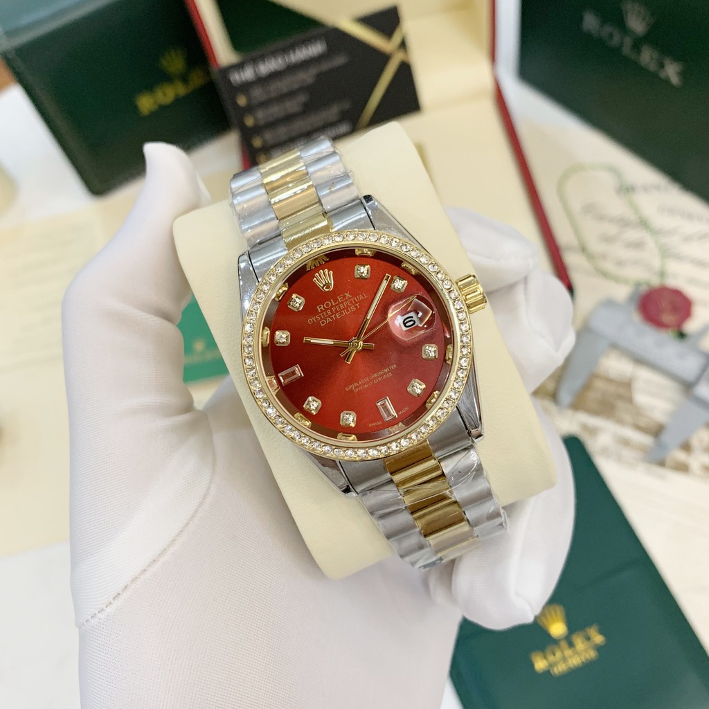 [Fullboxx 1:1] Đồng hồ nam Rolex - viền đá dây kim loại chống nước - DH501 Shop450