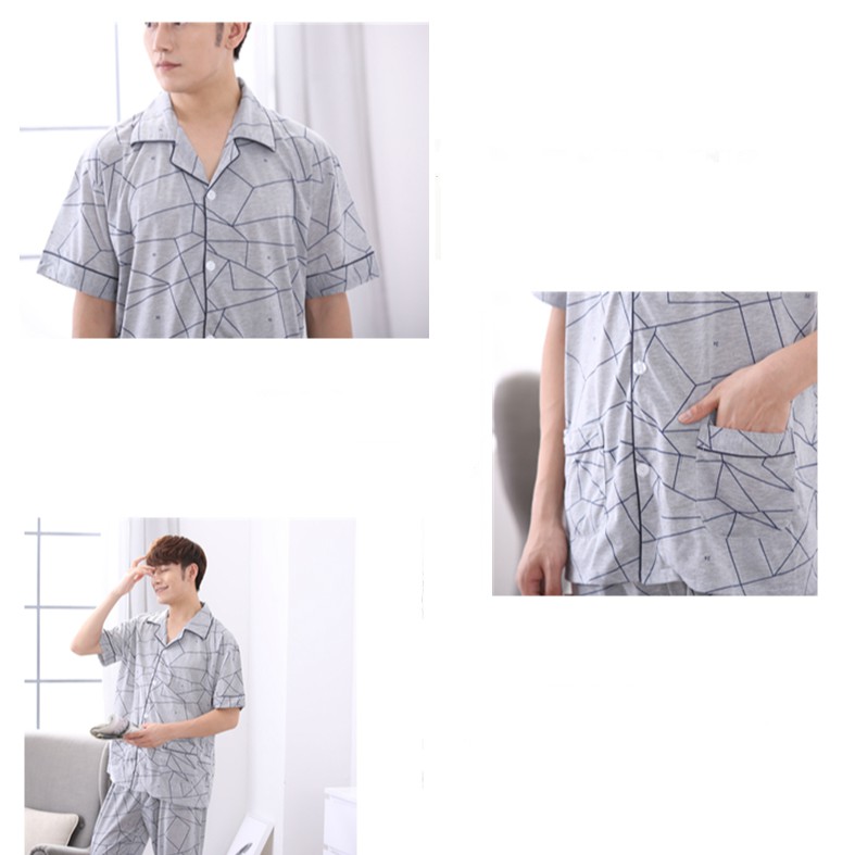 Đồ ngủ nam gồm áo tay ngắn + quần dài thời trang hè | BigBuy360 - bigbuy360.vn