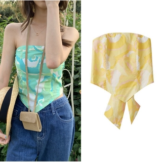 Ld-ladies Mùa Hè Quấn Ngực, Sáng Tạo In Trừu Tượng Viền Không Dây Áo Không Tay Lưng Ren Lên Áo