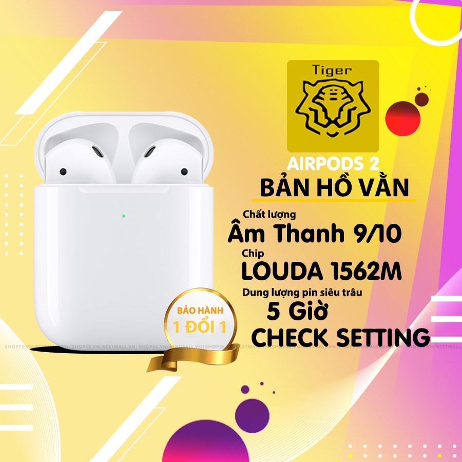 Tai Nghe Bluetooth Iphone Air-pods 2 Hổ Vằn 1562M - Pin 5h (Định Vị - Đổi Tên - Sạc Khong Dây) Cao Cấp Nhất