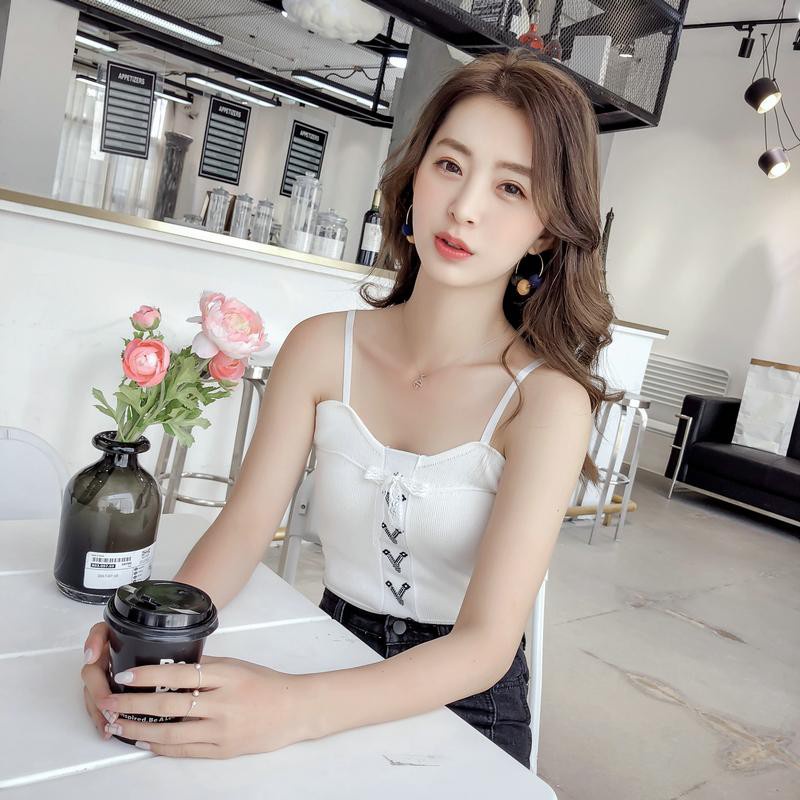 Áo croptop len nữ phong cách Hàn Quốc, Áo len hai dây croptop phong cách trẻ trung quyến rũ