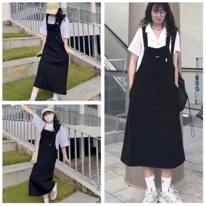 Váy Yếm Đen Dáng Dài Phong Cách Hàn Quốc Siêu Xinh (Hàng Sẵn)