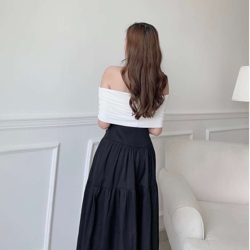Chân váy midi dài nhiều tầng bảng lưng lớn cao cấp sang chảnh