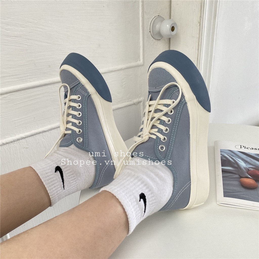 [SẴN-NOWSHIP] Giày thể thao nữ vải canvas đế bằng bánh mì cao 4cm hot mới ulzzang retro màu đen/xanh/kem đẹp bata basic