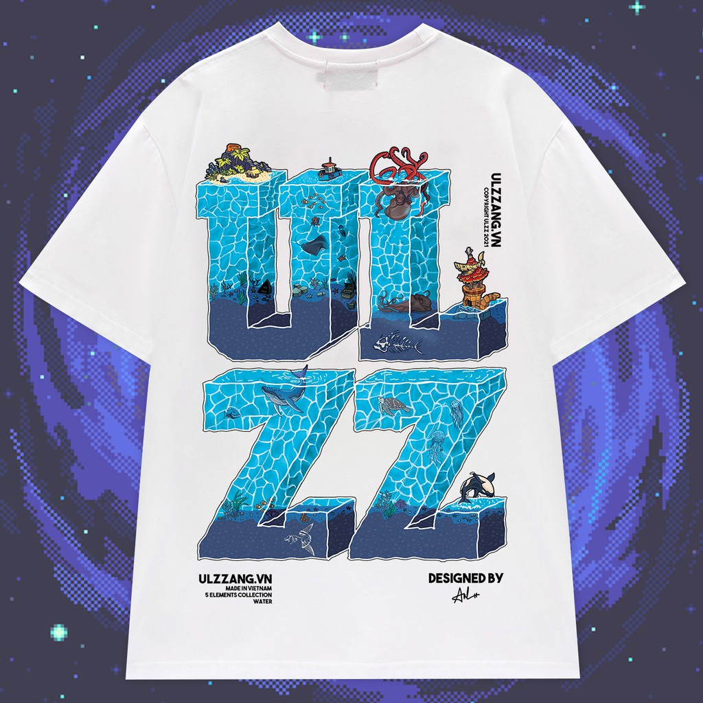 Áo thun unisex local brand ULZZ ulzzang five elements water dáng tay lỡ form rộng U-3