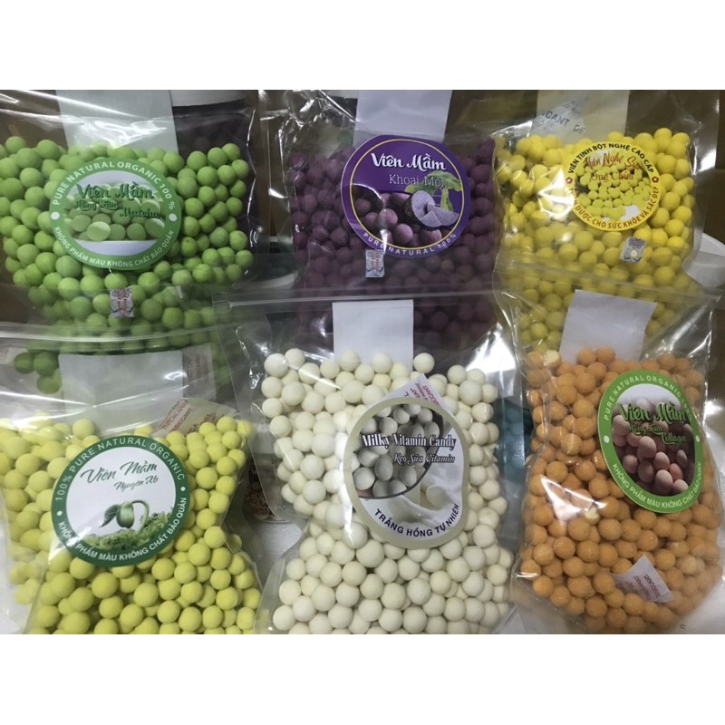 Combo 1 túi 500g viên mầm việt quất, matcha, sữa, cacao, khoai môn, dâu, 30 túi zíp 100g
