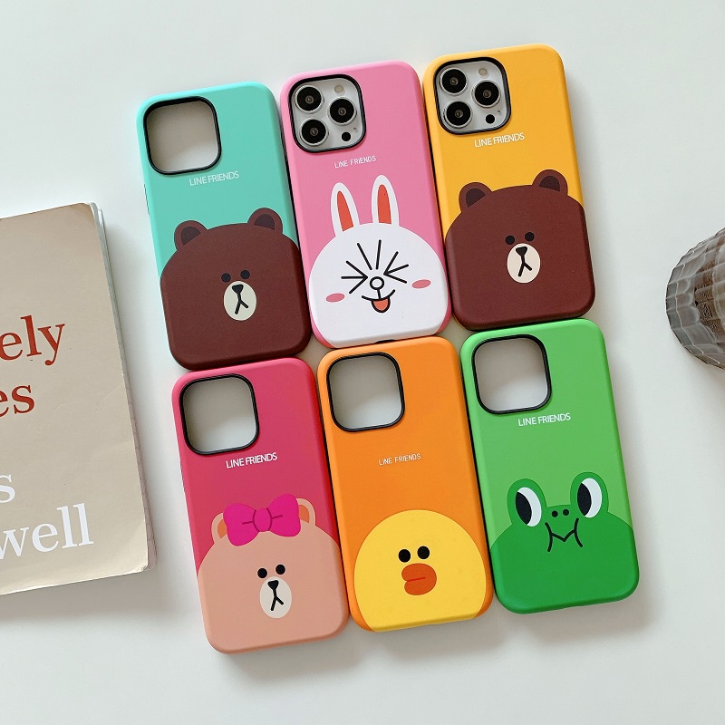Ốp điện thoại hai lớp chống sốc nhiều họa tiết lựa chọn in chữ Line Friends 2 trong 1 thích hợp cho iPhone 13