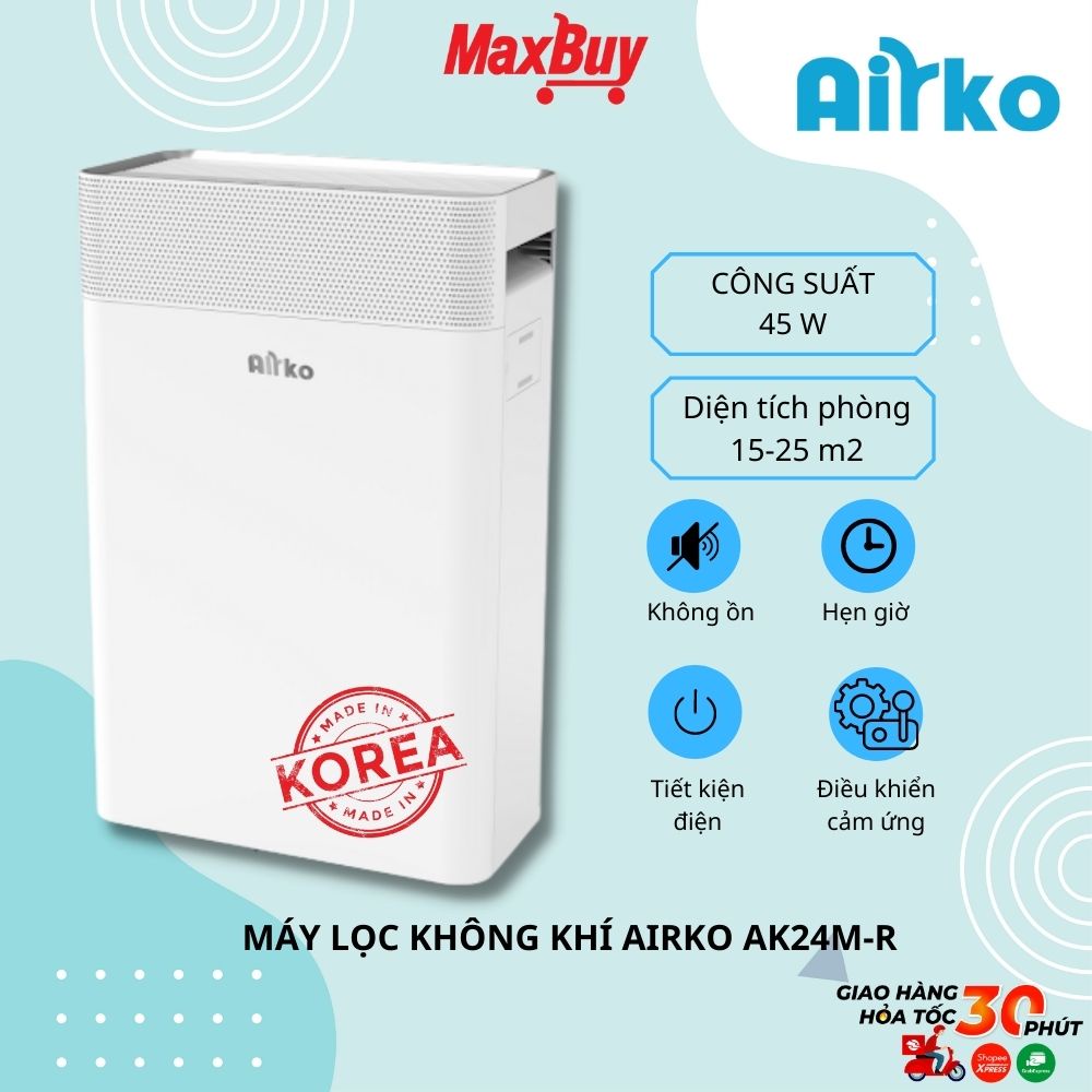 Máy lọc không khí ion âm AIRKO AK24M-N công suất 45W, diện tích lọc đến 25m2