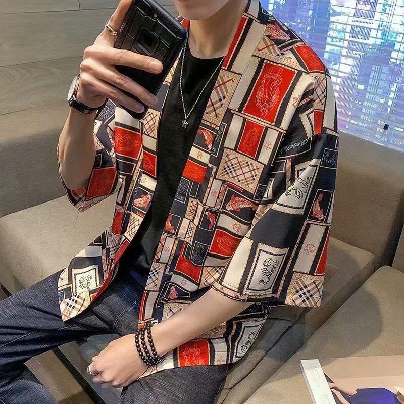 Áo khoác kimono mỏng dáng rộng in họa tiết Ukiyo-e thời trang hè cho nam