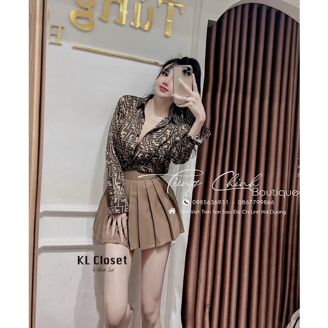Set áo sơmi FF + chân váy xếp ly