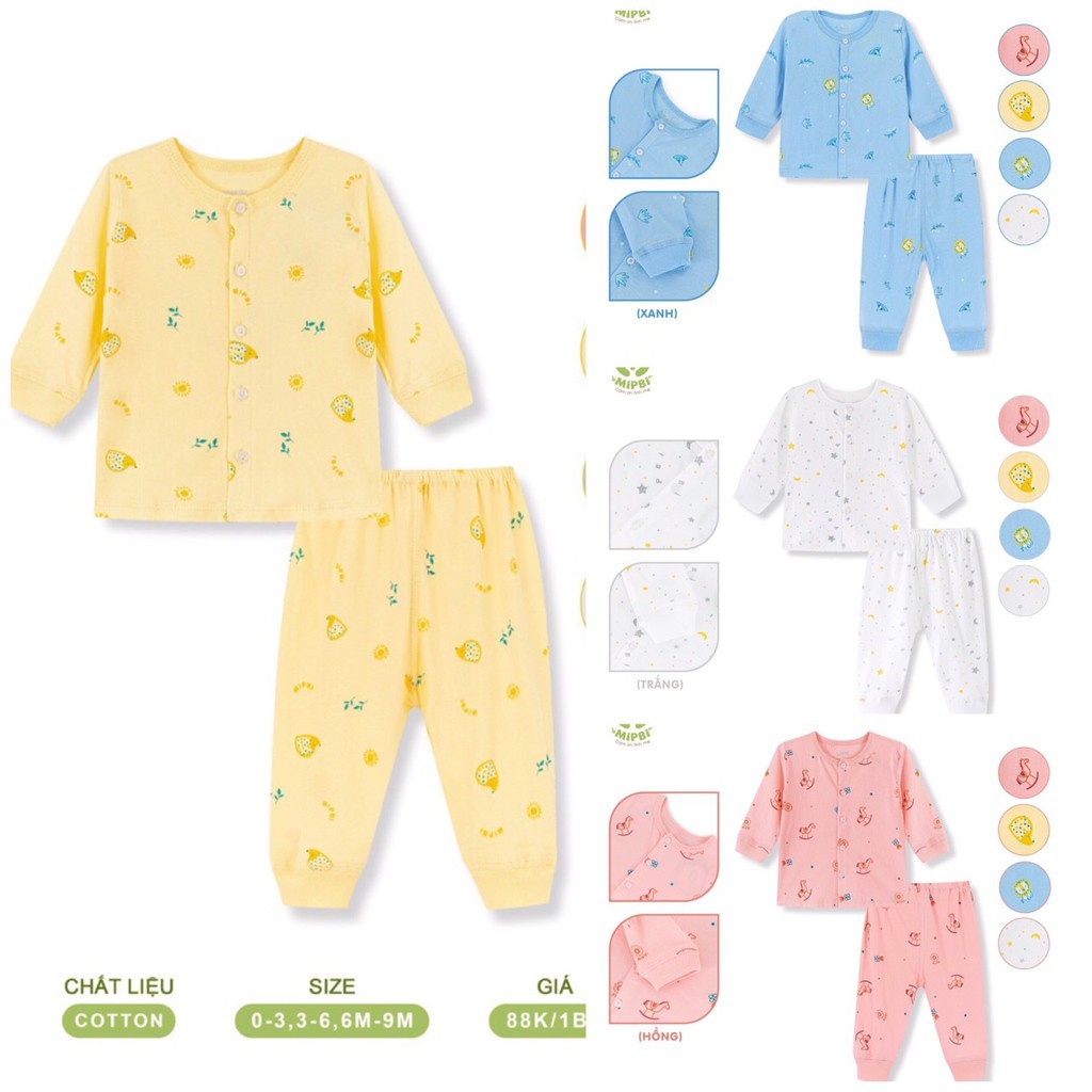 Bộ sơ sinh chất cotton họa tiết Mipbi chính hãng