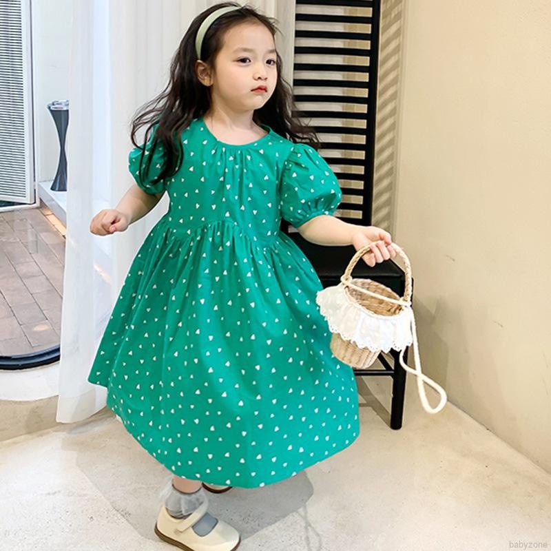 Đầm Công Chúa Tay Phồng Cổ Tròn Kiểu Hàn Quốc Thời Trang Mùa Hè Cho Bé Gái