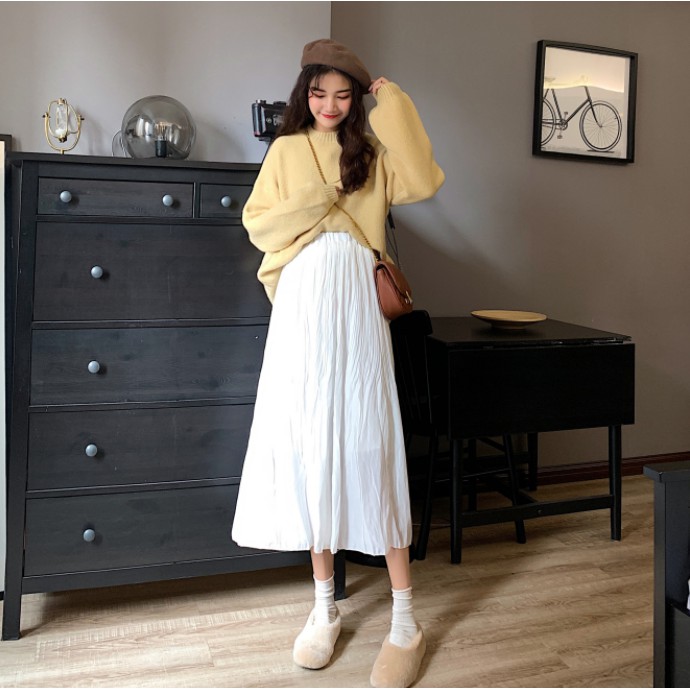 [Mã FADIRECT20 giảm 20K đơn 150K] Chân váy dài nhún 2 lớp Ulzzang phong cách Hàn Quốc Freesize | BigBuy360 - bigbuy360.vn