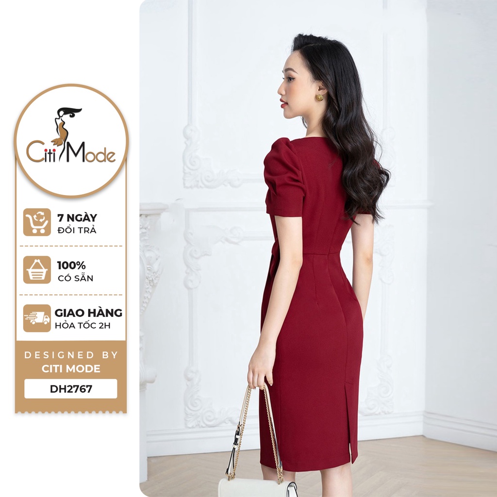 Đầm công sở CITI MODE FASHION dáng ôm thiết kế tay bồng ngắn cổ tròn DH2767