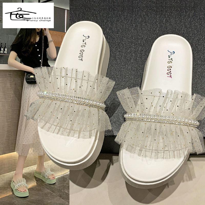 Dép Lê Phối Lông Đế Dày Thời Trang Mùa Hè Phong Cách Mới Dành Cho Nữ~2022