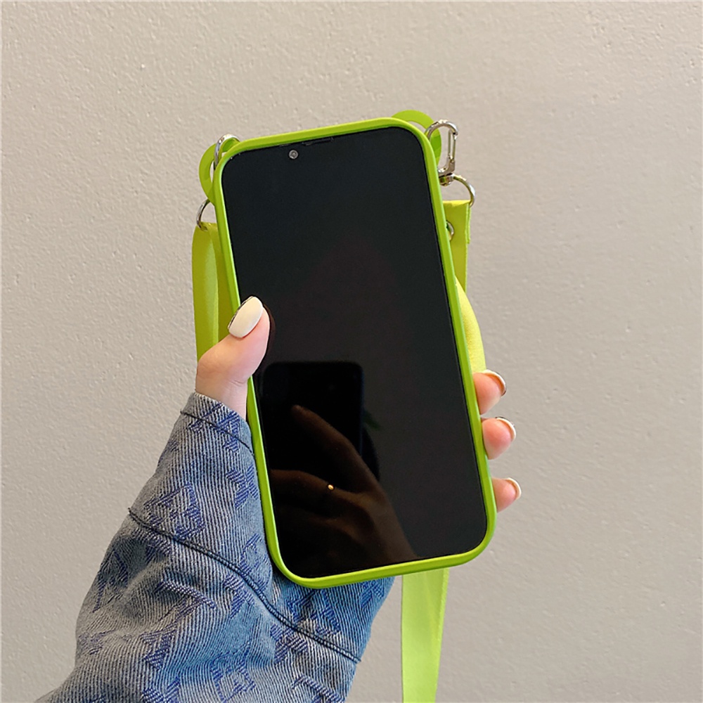 Ốp Điện Thoại Dẻo In Hình Nơ 3D Có Dây Đeo Chéo Cho iPhone 14 Pro Max Plus 12 13 11 Pro Max X XR