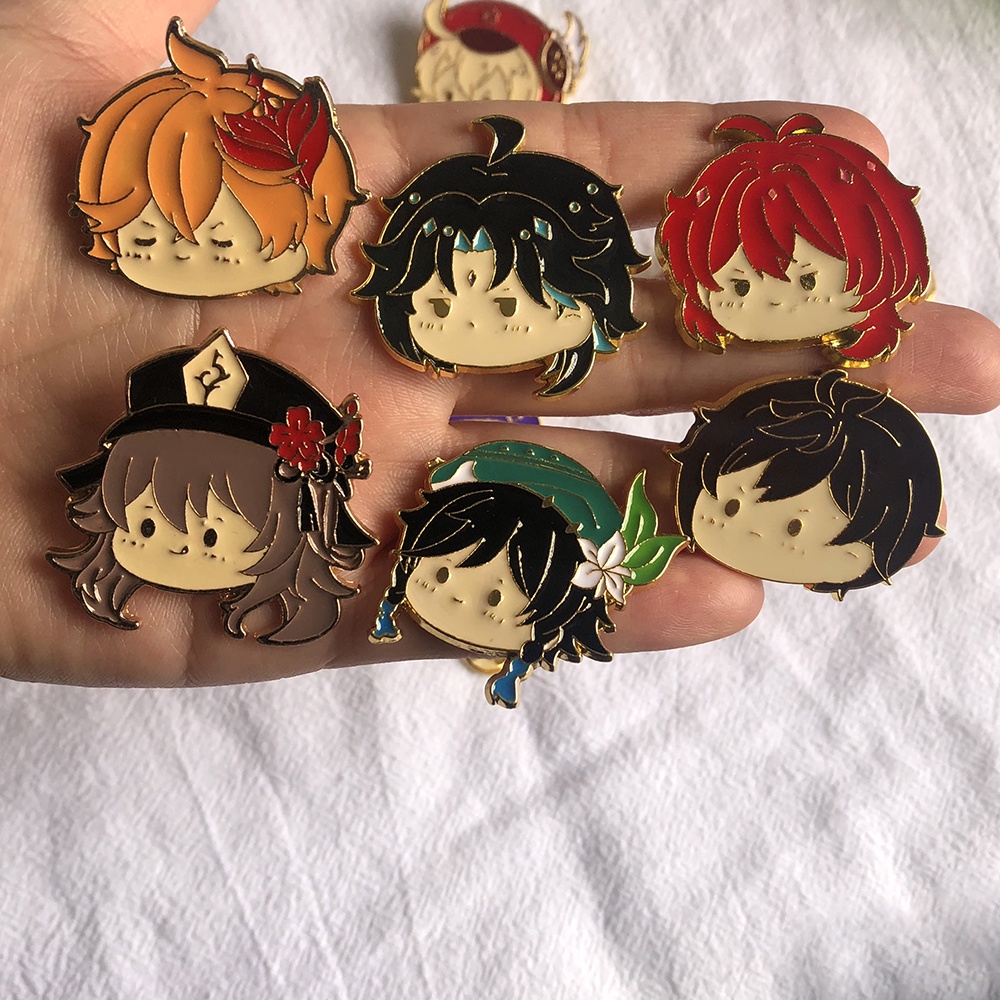 Huy Hiệu Kim Loại Hình Nhân Vật Hoạt Hình Venti Xiao Zhongli Klee HuTao Tartaglia GanYu Dễ Thương Dùng Làm Quà Tặng