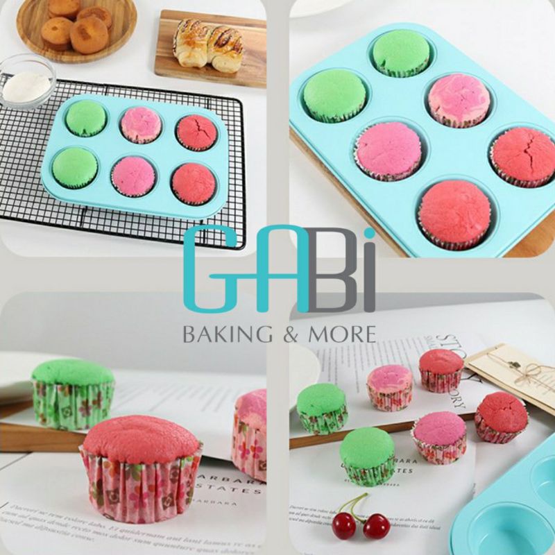 Khuôn cupcake 6 ô chống dính vàng/xanh
