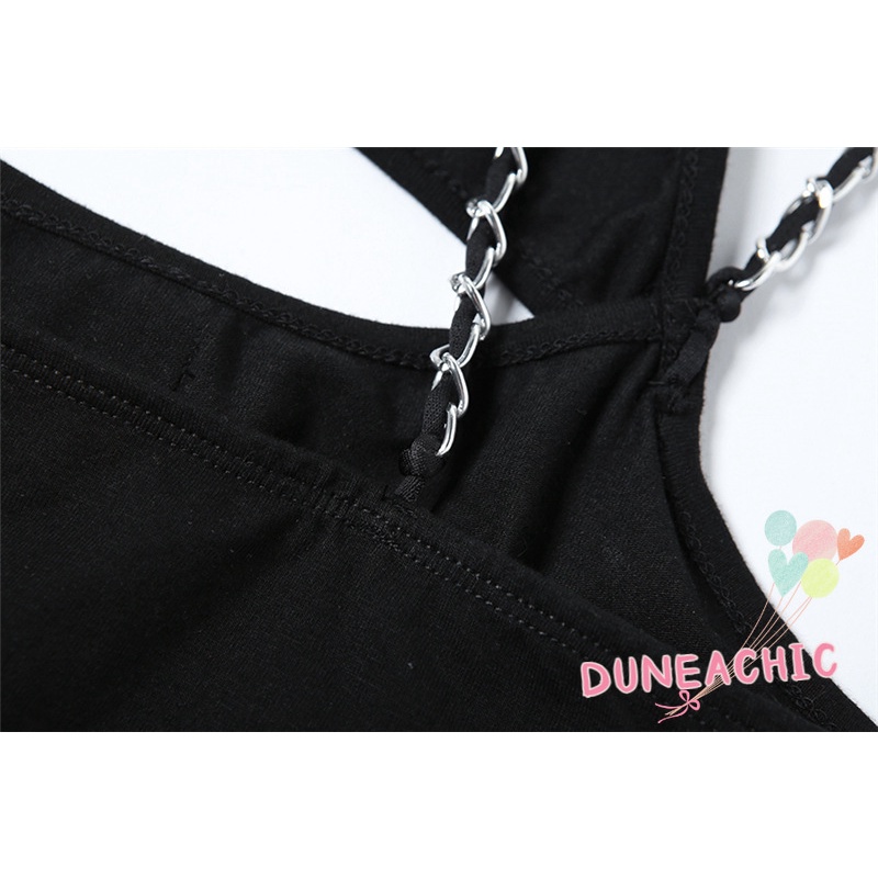 DUNEA Bộ Áo Liền Quần Hở Lưng Phối Dây Xích Gợi Cảm Cho Nữ
